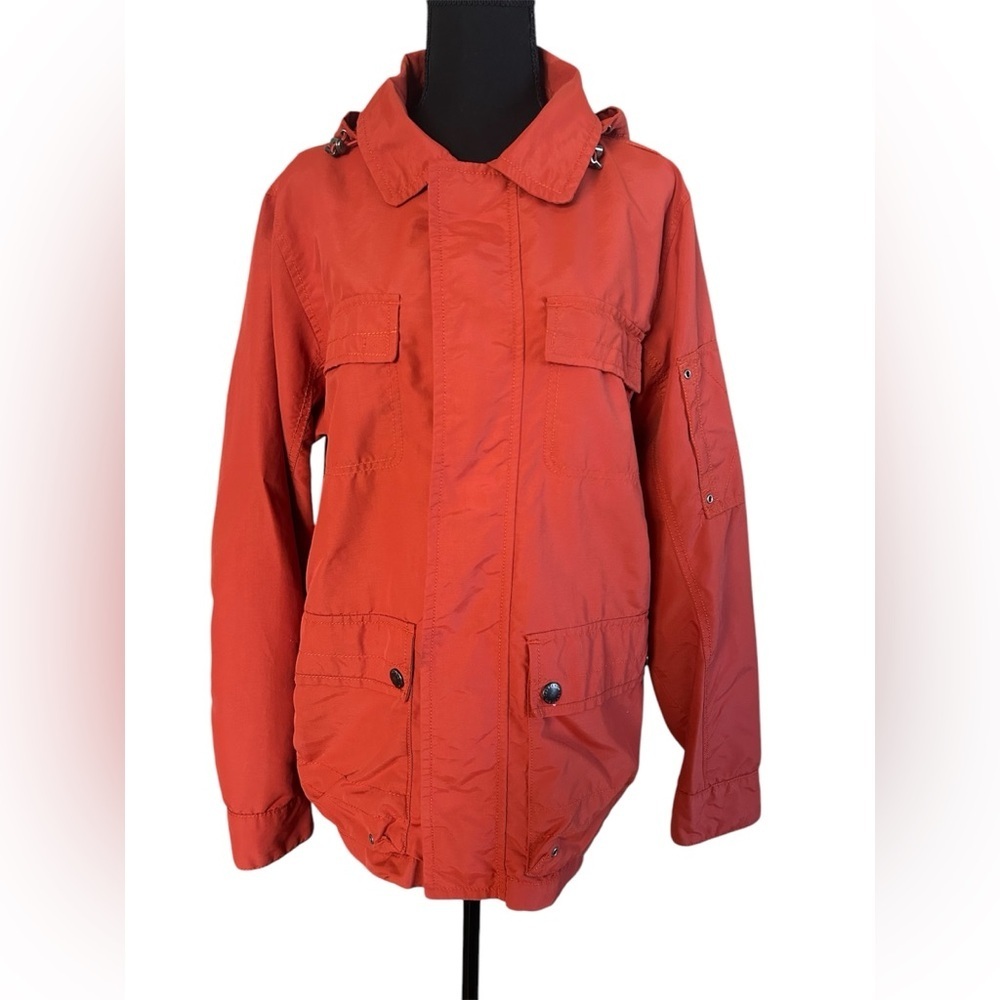 Lands’ End Orange Utility Jacket Lightweight Hooded Windbreaker Women’s Medium